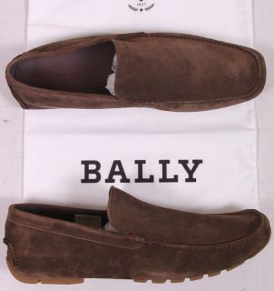 Bally Shoes $395 Taupe Brown Logo Vamp Suede Calfskin Drivers 11 44E 
