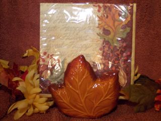    Fall Decorative Ceramic 2 Tone Leaf Napkin Holder with Napkins NEW