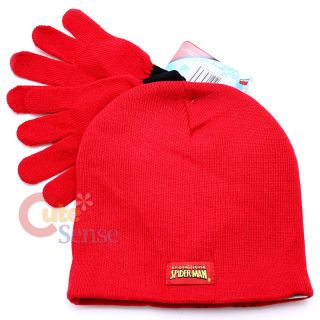 Marvel SpiderMan Gloves & Beanie Hat Set  Red Big Face ,Knitted