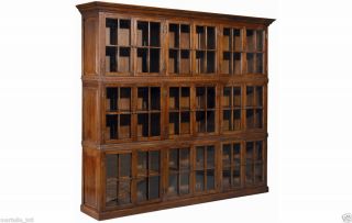 Barrister Bookcase Lawyer Doctor Solid Oak Glass Doors Crown Top Base 