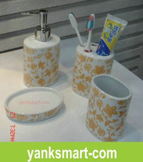 Wonderful 4 Piece Ceramic Bathroom Accessories Set Vanity Dispenser YC 