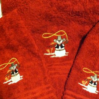 WESTERN COWBOY CHRISTMAS COWBOY SNOWMAN BATH TOWEL SET HOME 