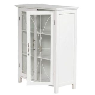 New Delaney Bathroom Floor Storage Cabinet with 2 Glass Doors White 