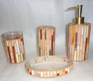    Mosaic Bath Set Soap Lotion Pump Soapdish Dish Toothbrush Tumbler