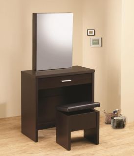 Contemporary Style Vanity Table and Stool in Cappuccino Brown by 