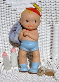 VINTAGE 1956 Baby Boy SQUEAK Toy Baby Doll Accessories Clothes