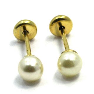   GF Earrings White Pearl 4mm Safety Security Stud Girl Baby New Born