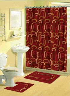  Multicolored Oval Rings 15 Pcs Shower Curtain with Hooks Bath Rug Set