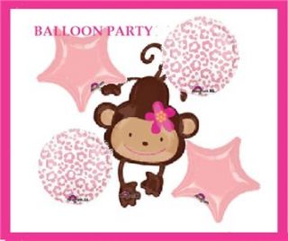 BABY SHOWER GIRL PINK monkey balloons party decorations supplies zebra 