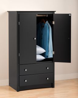 Bedroom Black Armoire Cabinet Dresser w Shelf Drawer