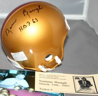 Sammy Baugh Auto Gold Throwback Mini Helmet Washington Redskins HOF 63 