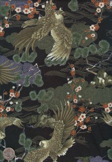 Hawks and Pines Asian Fabric on Black