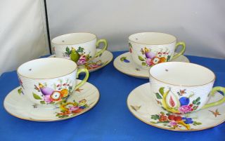 Herend Fruits Flowers Large Breakfast Cups and Saucers 1700 BFR 
