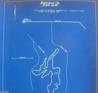 Vintage Wisconsin Fishing Map Bayfield Co Pike Lake