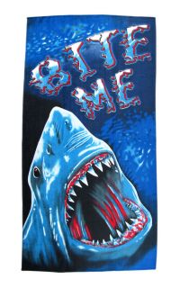 BITE ME Great White Shark Fiber Reactive Beach Towel 60` X 30`
