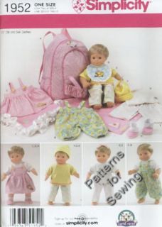 Pattern Simplicity 15 inch Doll Clothes Fit American Girl Baby Twin 