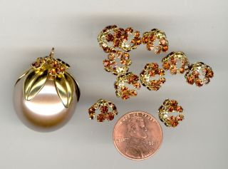   Swarovski Smoke Rhinestone Crystal Gold Tone Pliable Bead Caps