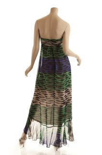 BCBG Max Azria Evergreen Combo Print Silk Strapless Full Length Gown 