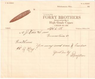 1928 letter forry bros cigar mfgs bellefontaine oh