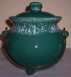 McCoy Pottery Green w White Driip Bean Pot
