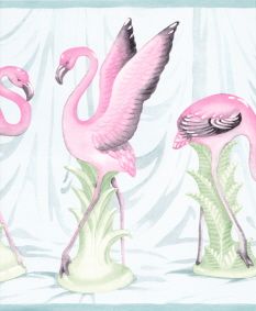 Pink Flamingos Tropical Bath Room Wallpaper Border Wall