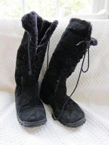 Khombu Bellino Tall Black Suede Shearling Lined Lace Up Winter Boot 9 