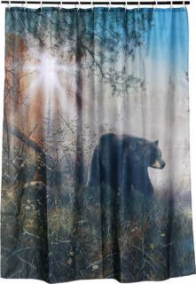 Black Bear Shadow in The Mist Shower Curtain with Rings Rivers Edge 