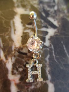   Shipper Beautiful Initial H Dangle with Clear CZ Navel Belly Ring Name
