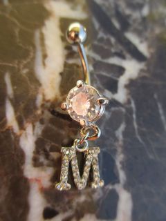   Shipper Beautiful Initial M Dangle with Clear CZ Navel Belly Ring Name