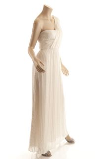 BCBG Max Azria White Silk Damask Stripe Grecian Strapless Gown Size 12 
