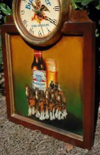 Old Budweiser Beer Clock Eagle Clydesdales Horses Wall Art Sign Tavern 