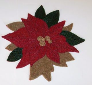 Beaded Beads Poinsettia or Red Round Placemat Centerpiece Winter 