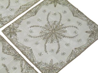 White Table Linens Placemats Runner Handmade Designer Beaded Indian 