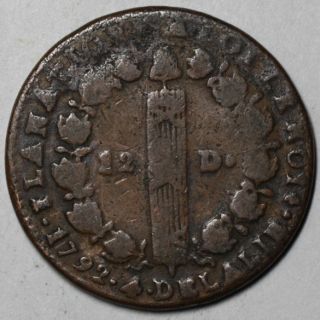 1792 L 12 Deniers RARE Bayonne Mint ENGRAVER Mark Revolution Money 