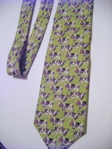 Beaufort Silk Neck Tie Made Italy Cow Repeat Pattern Green Farmers 