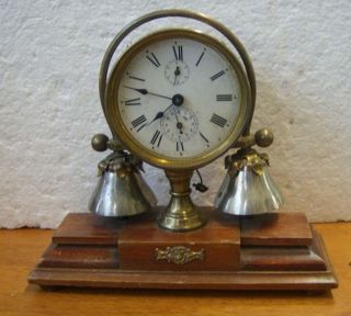 German antique decorative boudoir bedroom alarm clock wood metal