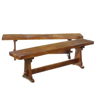 Traditional Elm Trestle Pair Dining Table Seats Benches