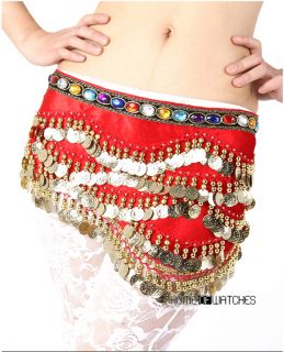   Dance Costume Red Sequin Belt Skirt Wrap Hip Scarf Hipscarf