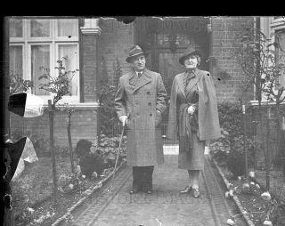 1938 4x5 Glass NEG Dr Benes and Wife Leaving House for First Time 