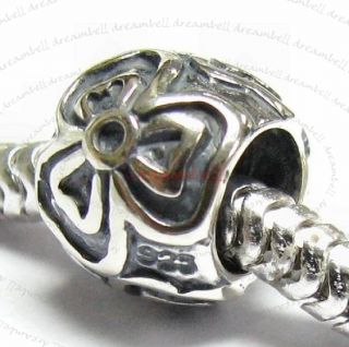 Sterling Silver Round Rose Flower Bead European Charm Bracelets