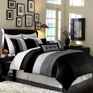 New Bed in A Bag Black White Gray Venetto Comforter Set