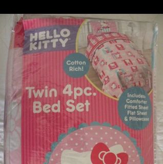New Hello Kitty Twin Bedding Set 4 Piece Bed in A Bag Comforter Sheets 