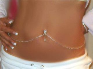 Butterflys CZ Attached Pierced Navel Bar Belly Chain