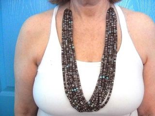 Mary Coriz 10 Strand Olive Shell Turquoise Squaw Wrapped Necklace WOW 