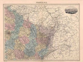 France North East Antique Map Vignette of Belfort 1891