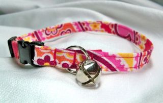    Made W Floral Pink Raspberry fabric Safety Release Buckle with Bell