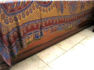 Blue Cashmere Wool Jamavar Pashmina Bedspread India Bedding Queen Size 