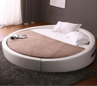   Modern Leather Match Platform Bed w Premium Round Mattress