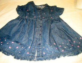 BERTI blue jean pink flower embroidered dress 18 MOS 86
