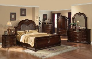 Queen Bedroom Collection Anondale Cherry Finish Leather Marble 5 Piece 
